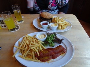 Siobhan's Burger and Luke's epic Curry Wurst